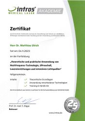 ZertifikatAnwendungvonLaser Ultraschalletc